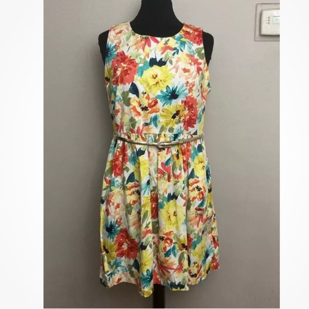 9-8 Studio one floral Dress Belt 14p 14 Petite
